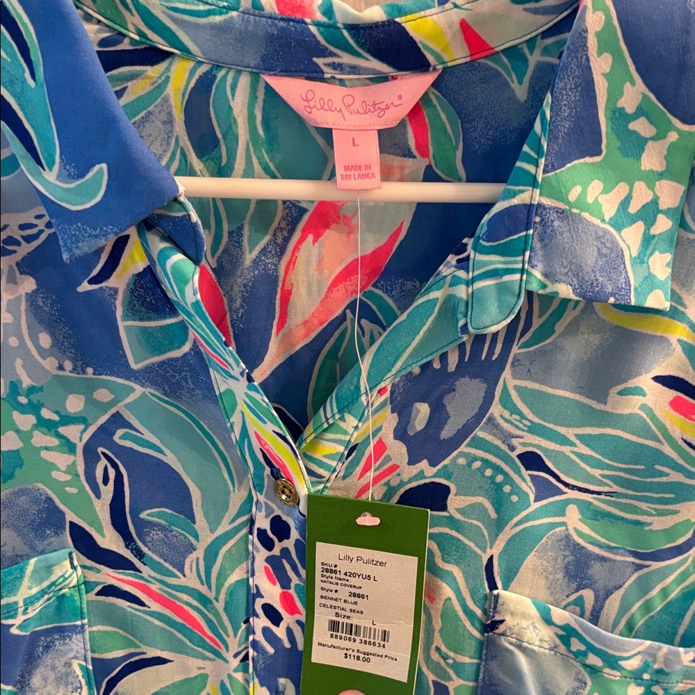 Lilly Pulitzer Colorful Floral Button-Up Shirt / coverup NEW WITH TAGS - Picture 2 of 4